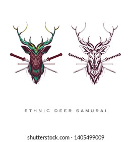 DEER SAMURAI ILLUSTRATION WITH ETHNIC STYLE