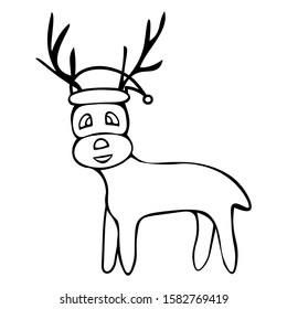 Deer of Santa Claus. Colorless background. Coloring book for children. Christmas. New Year. Holiday print.