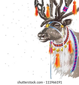 Deer Santa Claus on a white background