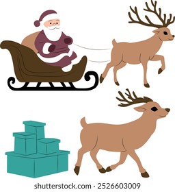 a deer and Santa Clauss sleigh carrying gifts