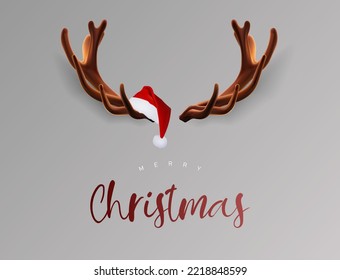 Deer in Santa hat 3D Illustration.