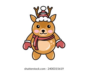 Deer with Santa Hat Christmas Illustration
