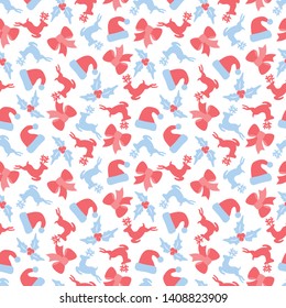Deer Santa Hat Winter Seamless pattern background