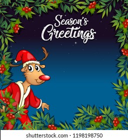 Deer santa night christmas card template illustration