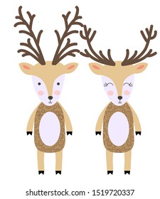 Deer in Scandinavian style, illustration. Funny, cute poster.