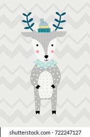 Deer in Scandinavian style. Vector illustration. Funny, cute poster.