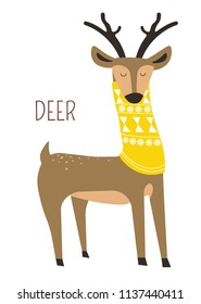 Deer in scarf childish cartoon book character