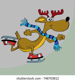 Deer in a scarf runs on skates,