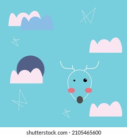 Deer seamless pattern with background cartoon style. Vector illustration.