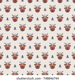 Deer seamless pattern color style on black background for greeting card, web design, poster, product promotion, christmas sale and marketing material, decoration. Vector Illustration