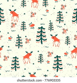 Deer seamless pattern. Ideal for christmas decoration.