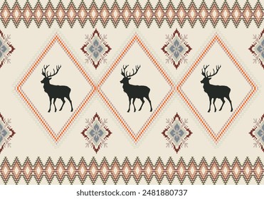 Deer Seamless Pattern Indian style. Aztec geometric art ornament print.Design for carpet, cover.wallpaper, wrapping, fabric, clothing	