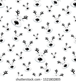 Deer seamless pattern isolated on white background. Flat Happy New Year, Christmas, winter, holidays texture for print, paper, design, fabric, decor, gift wrap, background. Vector illustration