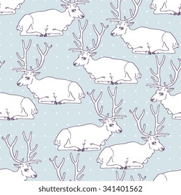 Deer seamless pattern with snow 