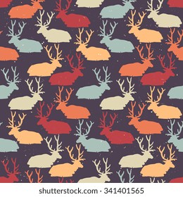 Deer seamless pattern with snow 