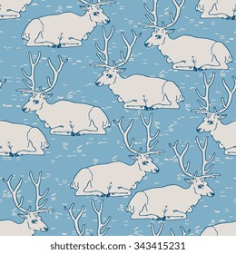 Deer seamless pattern with snow 