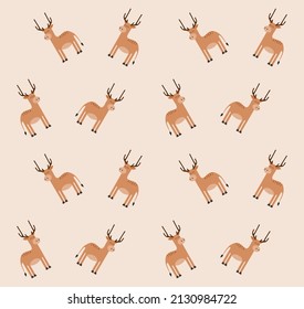 Deer seamless pattern. Deer vector pattern. Animal seamless pattern. Cute deer illustration for children. Funny animal seamless background.