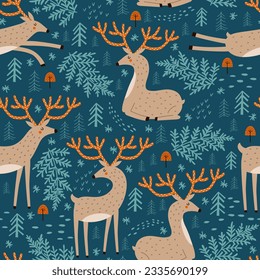 Deer  seamless pattern. Vector illustrations