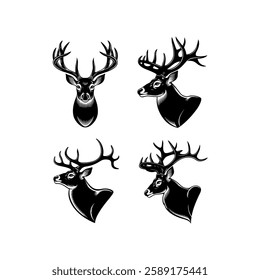 Deer Set  Head silhouette With white background