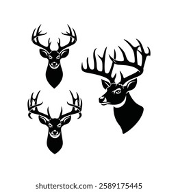 Deer Set  Head silhouette With white background