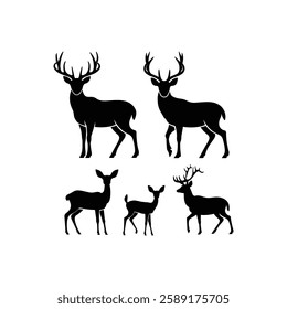 Deer Set silhouette With white background