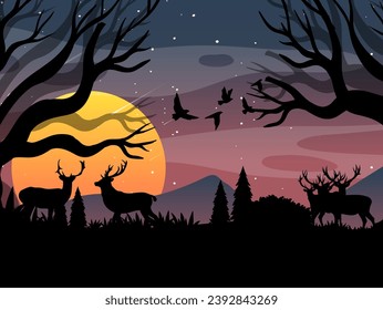 Forest Layered paper cut out style. Forest vector file, shadow box