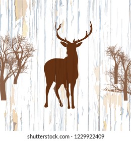 Deer shape on old background. Hand-drawn vector vintage illustration.