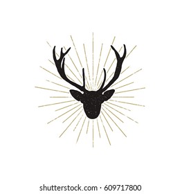 Deer shape with sunbursts. Silhouette animal design. Black wild animal isolated on white background. Vector.