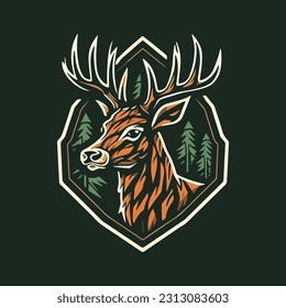 Deer shaped mascot logo for a wood products company. modern flat color