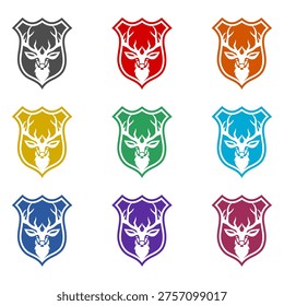 Deer And Shield Deer Head icon isolated on white background. Set icons colorful