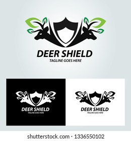 Deer shield logo. Deer care logo design template. Vector illustration
