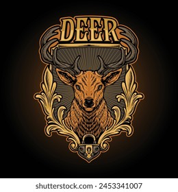 Deer with shield vintage style illustration for t-shirt