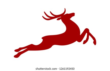 Deer sign. Running deer red silhouette isolated on white background. Vector illustration