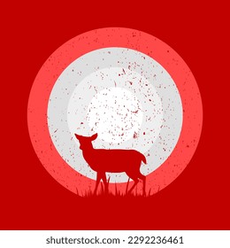Deer silhouette artwork in red color for wall decoration. 