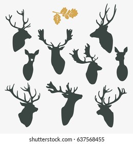 Deer silhouette busts set