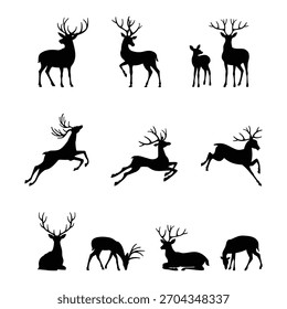 clipart de silhueta de veado em posição diferente