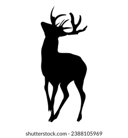 Deer silhouette editable vector isolated over white background.Graceful deer silhouette gazing the sky.Deer symbol vector for fantasy art and wildlife related projects.Antler buck icon eps 10.