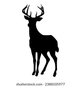 Deer silhouette editable vector isolated over white background.graceful deer silhouette element for use in designs.deer symbol vector for fantasy art and wildlife related projects.antler buck icon.