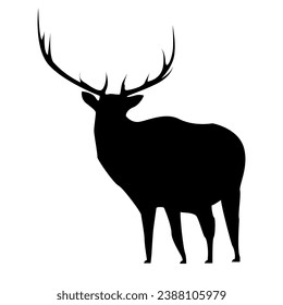 Deer silhouette editable vector isolated over white background.Graceful deer silhouette element eps10.Deer symbol vector for fantasy art and wildlife related projects.Antler buck icon.