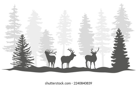 Deer silhouette in forest. Deer silhouette with forest background	