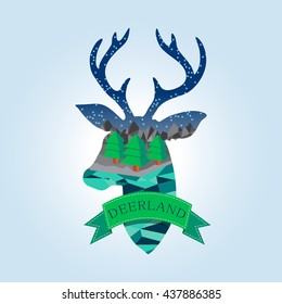 Deer silhouette forest stone and ribbon