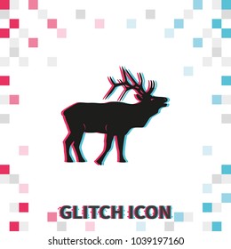 Deer silhouette  glitch effect vector icon.