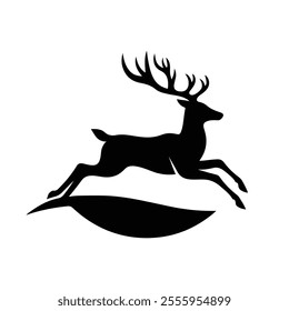 Deer silhouette with horn vector icon Illustration. Side view.