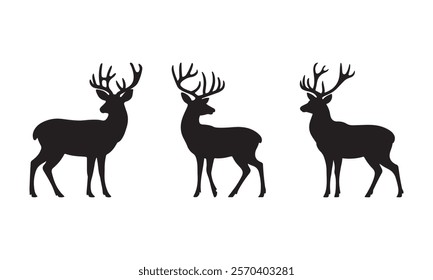 Deer silhouette icon set vector on white background