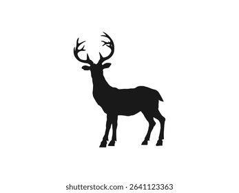 Deer silhouette icon, vector illustration design. Illustration vector graphic of jumping deer logo. Elegant Silhouette of a Deer with Antlers.