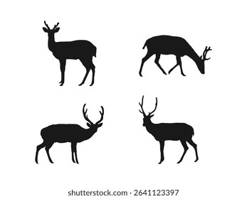Deer silhouette icon, vector illustration design. Illustration vector graphic of jumping deer logo. Elegant Silhouette of a Deer with Antlers.