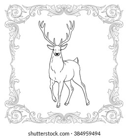 Deer silhouette icon. Deer silhouette web. Deer icon vector. Graphical deer, border, corners, frame. 