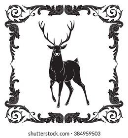 Deer silhouette icon. Deer silhouette web. Deer icon vector. Graphical deer, border, corners, frame. 