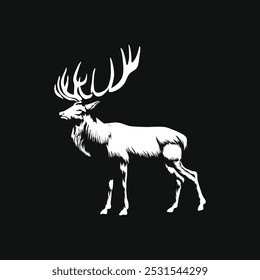 deer silhouette isolated on black. relevant for logos, ornaments, objects, prints and design additions. vector