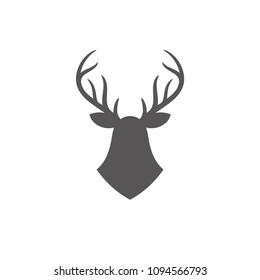 Deer silhouette isolated on white background vector illustration. Deer head with horns vector graphic emblem.
